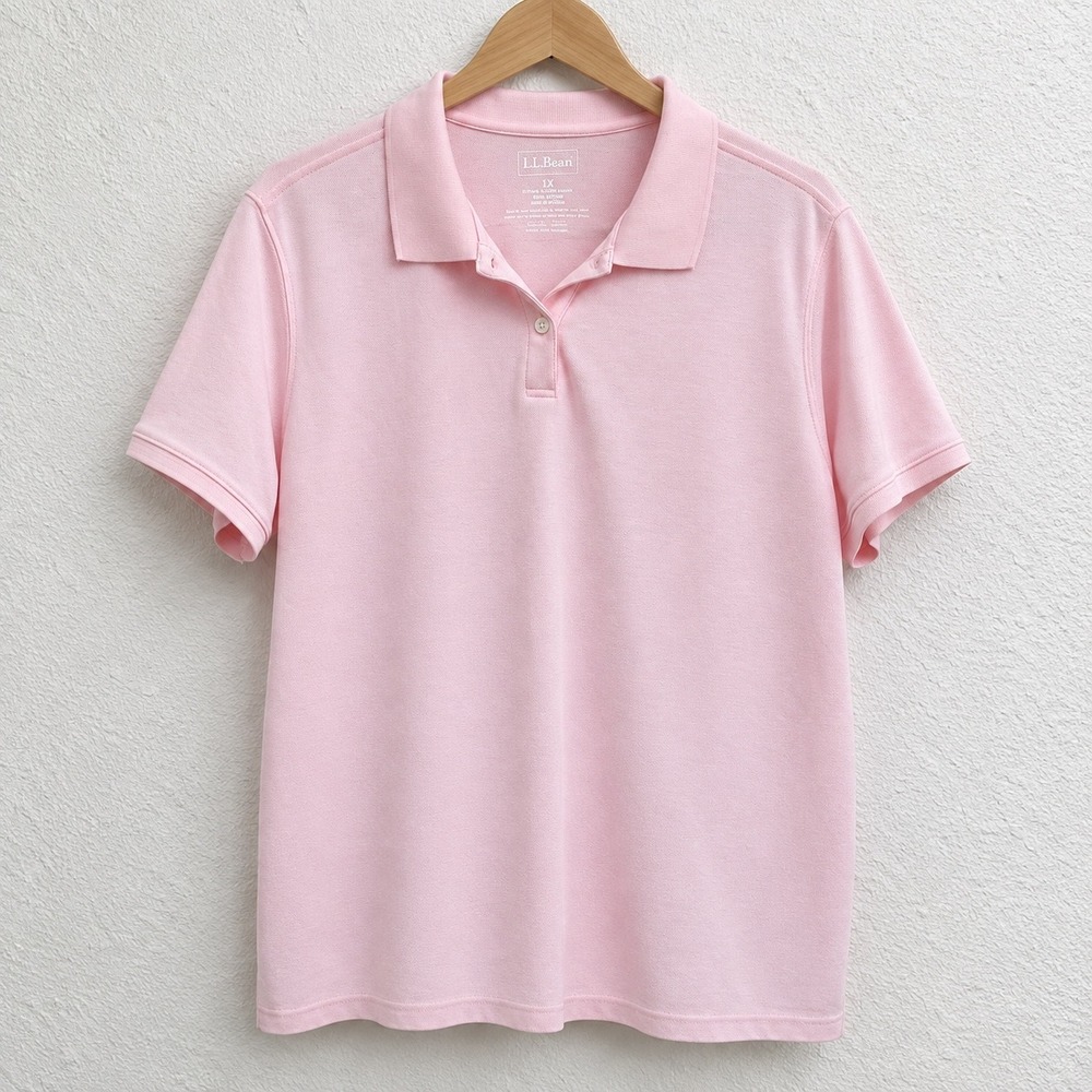 L.L.Bean Womens 1X Pink Polo Shirt Short Sleeve 100% Cotton Pique 269101